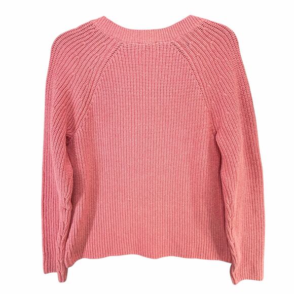 Talbots Shaker Stitch Cardigan Women L Pink Soft Cotton Knit Sweater Chunky Cozy - Picture 7 of 15